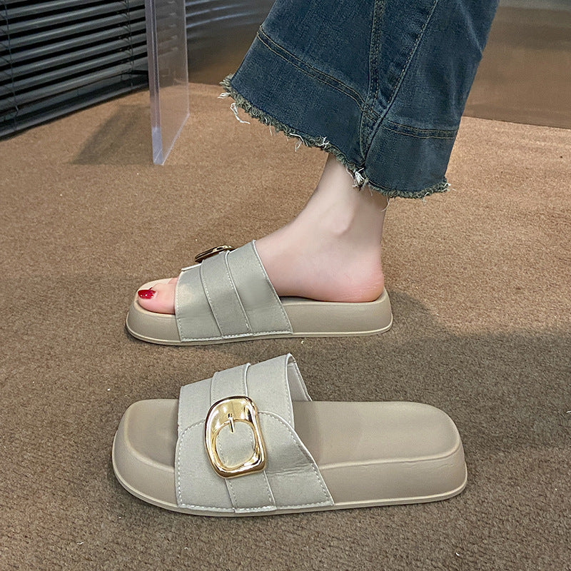 Popular thick soleplatform shoes slippers for women summer outwearcasualnew arrivalkorean style outing plaidclassy sense sandals and slippers