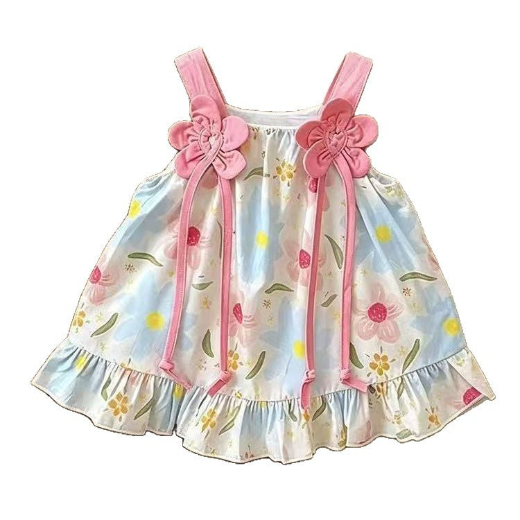 Summer lightweight chic & cute versatile dress - new sweet style baby girl floral suspender romper dress