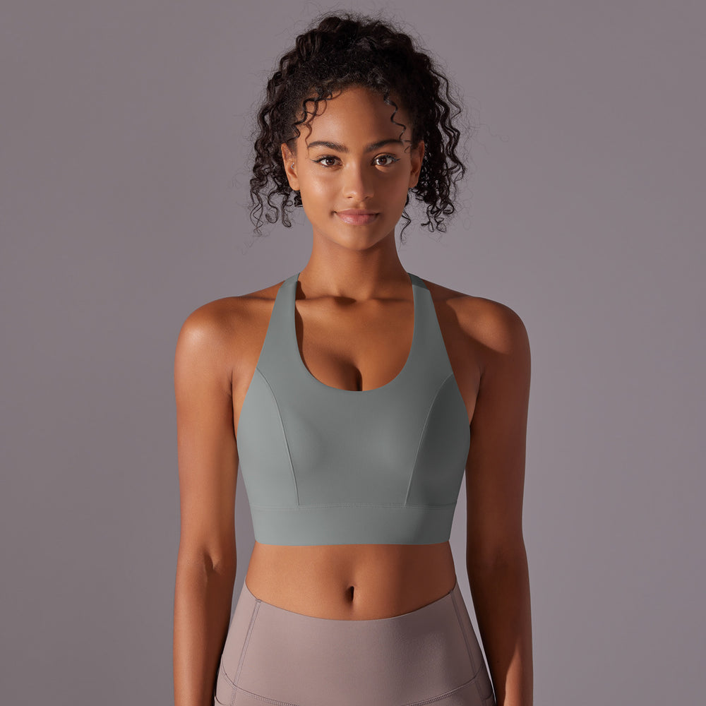 New seamless nude feel solid color racerback hook-and-eye sports bra - perfect for running, fitness, and yoga
