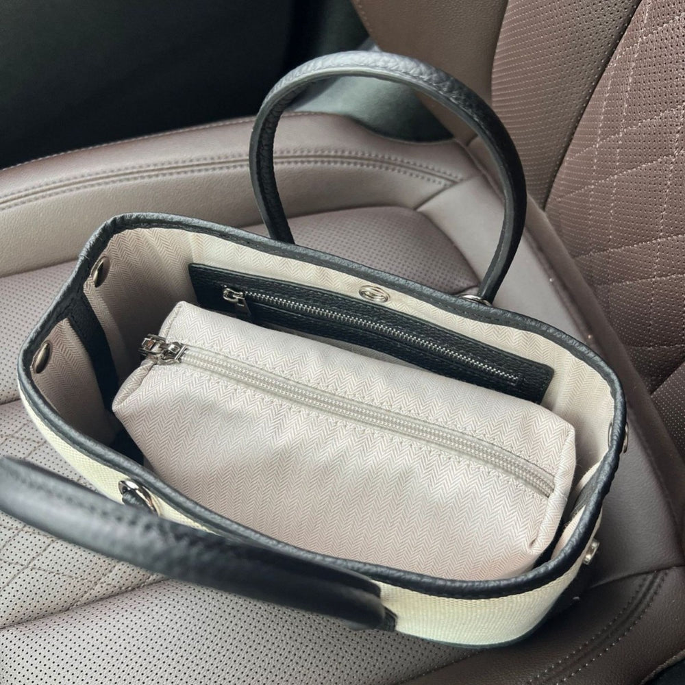 Top-grain leather niche styleclassy women's genuine leather satchel bag large capacity canvas contrast color garden tote bag