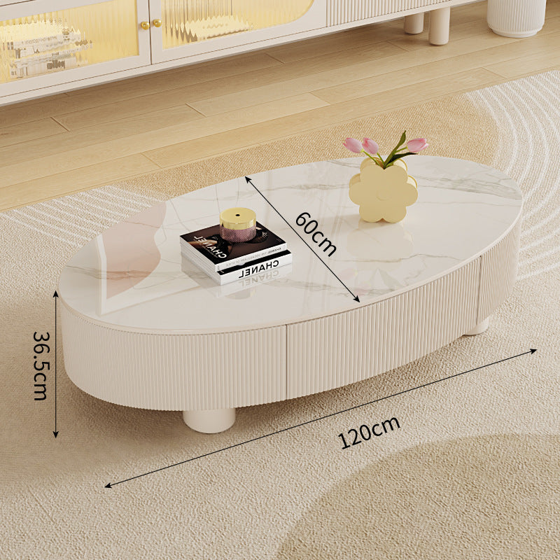 Italian oval coffee table - minimalist luxury living room set with rock slab top, perfect for small spaces