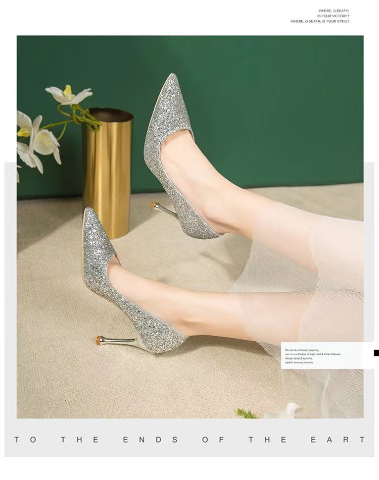 Crystal wedding shoes for women 2023 new arrival gold xiuhe main wedding dress two-wear bridesmaid high heels bridal shoes not tired feet