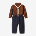 New autumn children's shirt printed christmas long sleeve bow tie mid-to-large child gentleman's formal wear set kids' clothing