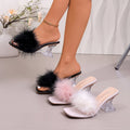 plus sizefashion high-heeled slippers transparent 2026 french furry open toe square toe wine glass heel slippers wholesale