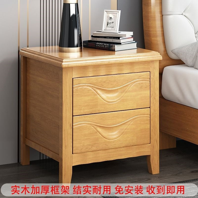 Solid wood bedside table for home bedroom, lockable storage cabinet, small rental room bedside storage chest, no assembly required