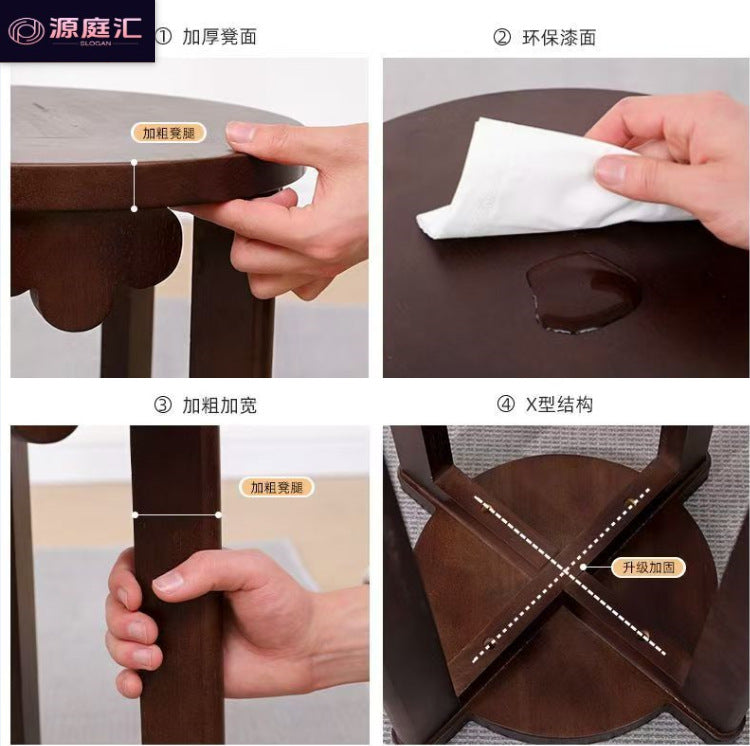 Coffee table stool solid wood dining table stool dining chair sofa for home living room small stool stackable foldable stool four-in-one stool