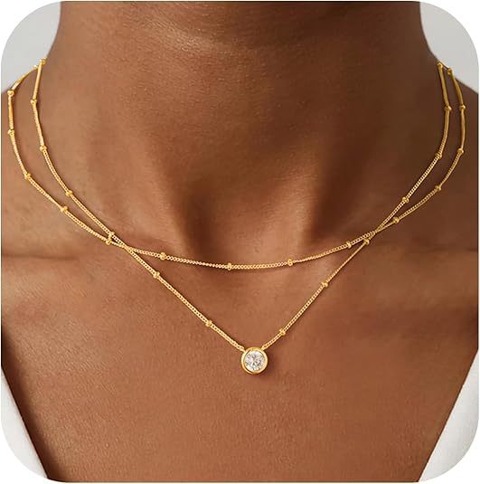 European and american electroplated gold brass small round diamond necklace circle zircon pendant jewelry minimalist versatile necklace