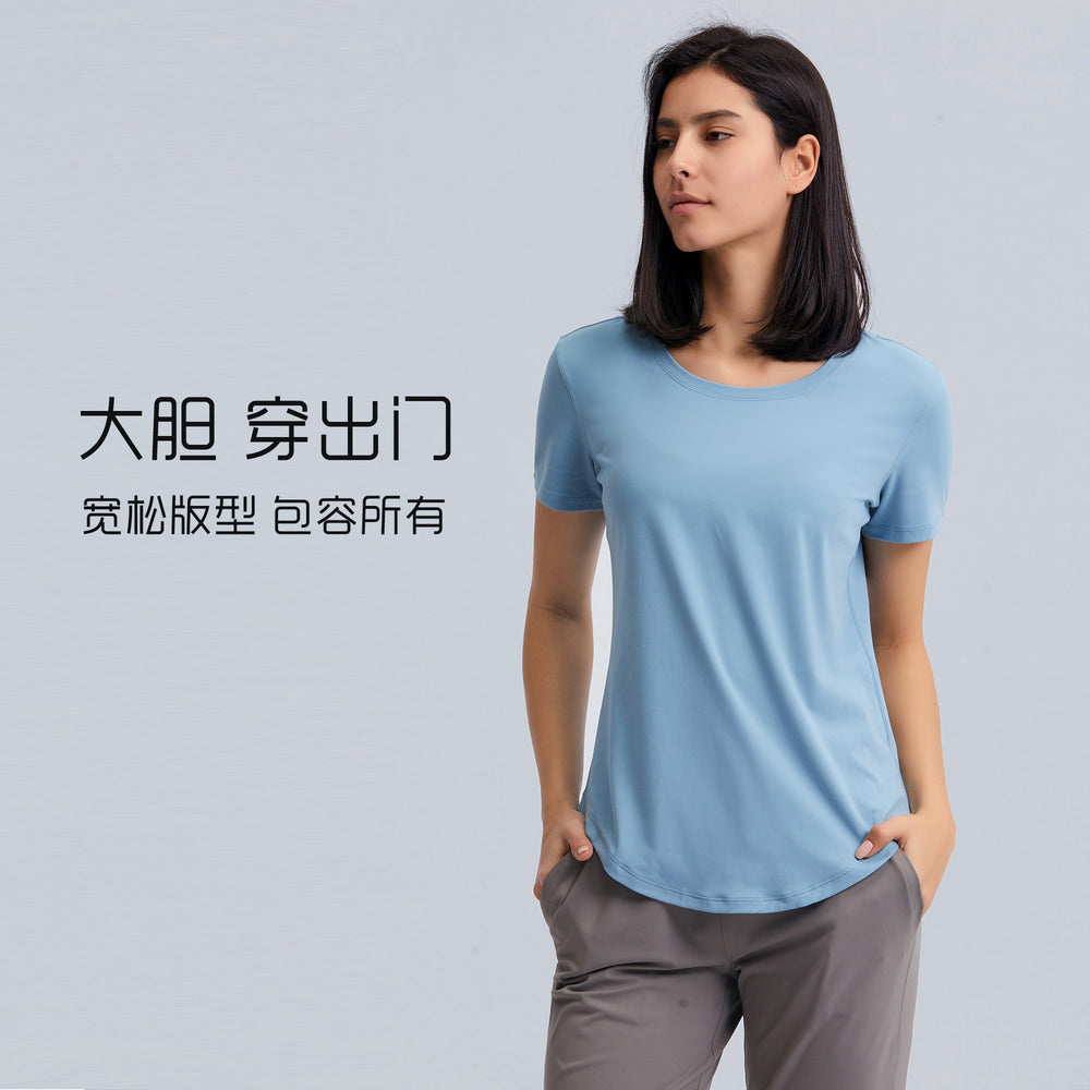 Summer lightweight loose-fit yoga short sleeve women's brushed breathable fitness top - quick-dry activewear for running and exercise (ds075)
