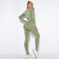 European and american new seamless washed smiley face yoga set - activewear long sleeve top and butt-lifting yoga pants two-piece set