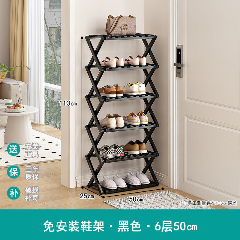 Shoe rack simple door for home multi-layer storage space-saving corner small dust-proof narrow shoe cabinet free of installation