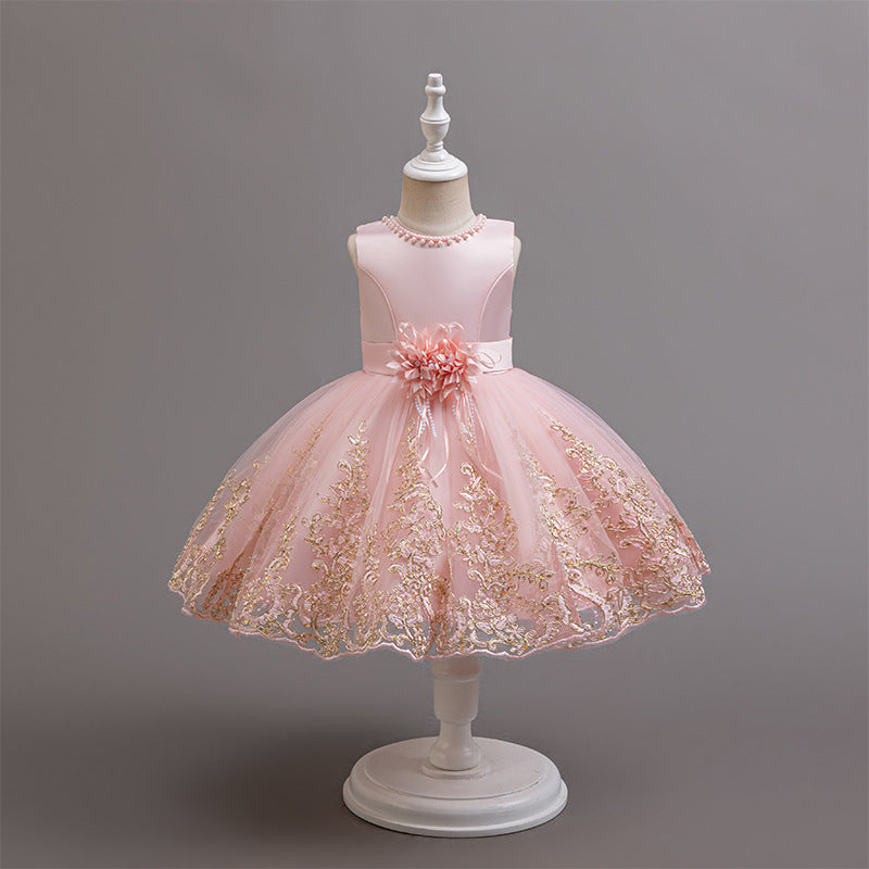 European and american style new girls' formal dress - beaded embroidered mesh tutu skirt - girls' dress - children's performance dress