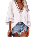 Ready-to-ship european and american style women's tops - new  blouses: v-neck hollow-out lace trim shirts