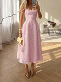 cross-border french pink camisole lace-up waist maxi dress