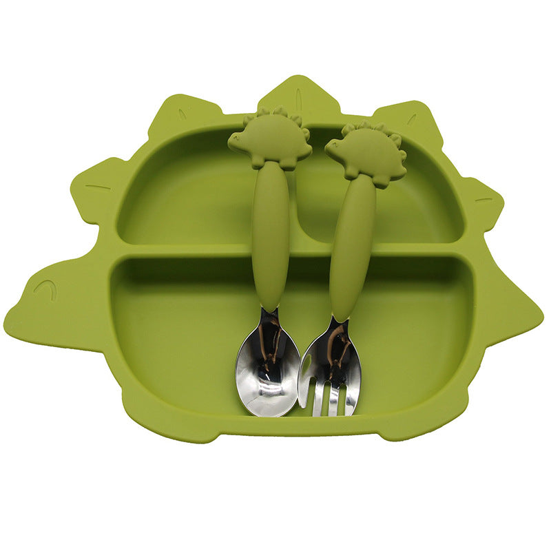 Come to the picture to customize the logo baby silicone dinosaur bowl tableware set children's complementary food bowl fork spoon bib tableware set