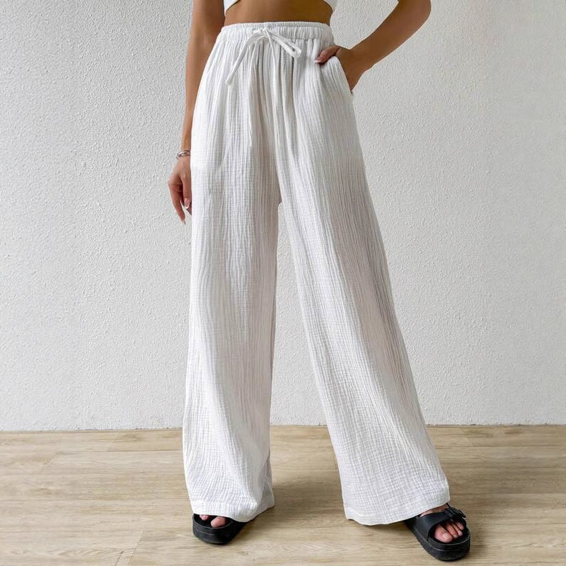 2024 european and american cross-border amazon new fashion women's elegant versatile elastic casual solid color wide leg pants