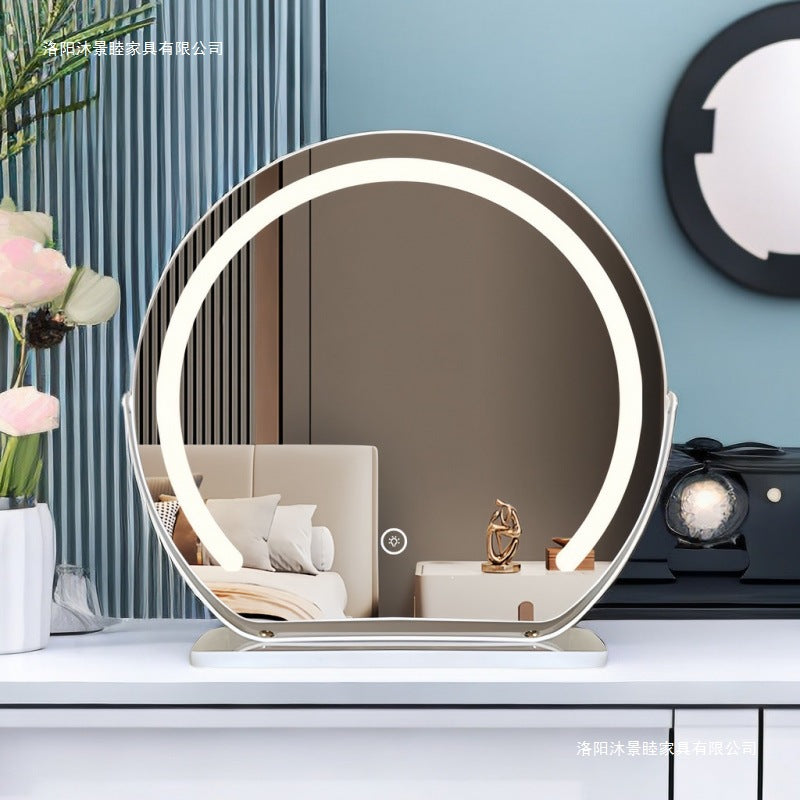 Semi-circular makeup mirror desktop desktop led smart lighted for home dressing mirror can be rotated popular ins style new arrival