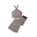 girls' big kids' outfit set,  summer european and american new style, children's fashion color block striped halter top and flare pants