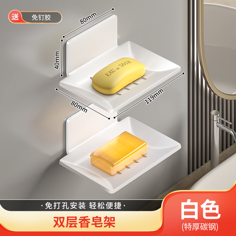 Gun Gray Bathroom Soap Box Space Aluminum Creative Drain No Punching Soap Dish Bathroom Shelf Wall Mounted