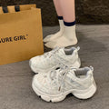 Parisian strappy chunky sneakers for women, new spring/summer 2026 collection, breathable mesh round toe lace-up casual athletic shoes