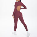 New arrival cross-border double-sided brocade pure color beautiful back cut outlong sleeves jumpsuit sports running fitness yoga wear jumpsuit