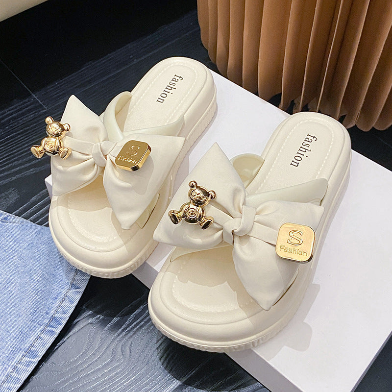Bread bear thick sole slippers women's new arrivalsummeroutwearniche stylesense of designhigh-looking sandals beach shoes