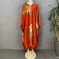 Faux silk printed loose fit plus size women's african style batwing sleeve maxi dress