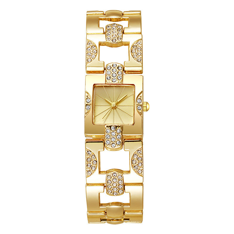 New arrivalretro alloy suitelegant women's bracelet watch square bar nail full diamond quartz women's watch steel strap