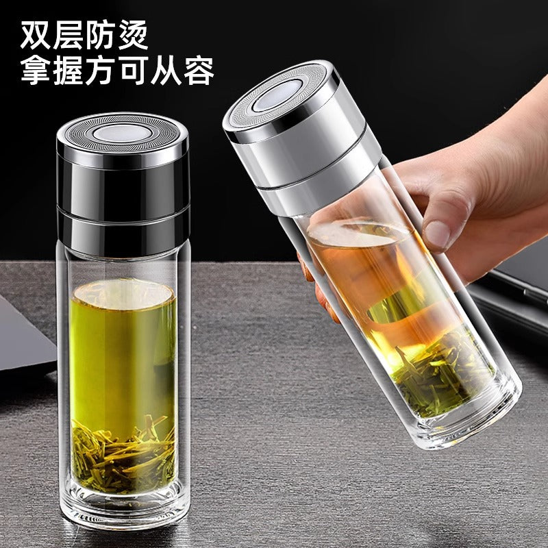 Car-mounted quick-open cup, one-click lid opening, insulated glass water cup, tea and water separation, tea cup, personalized water cup, gift cup