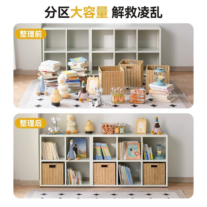 Freestanding steel bookcase for home use - modular grid design, wall-mounted or freestanding, multi-tier bookshelf, children's iron art storage rack