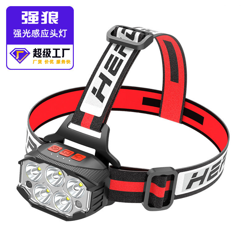 Cross-border new head-mounted usb charging induction headlight LED strong light headlight outdoor adventure camping flashlight direct sales