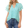 Amazon eleganceelegant short-sleeved topssummernew arrivalv neckruffle sleeve chiffon floralshirt