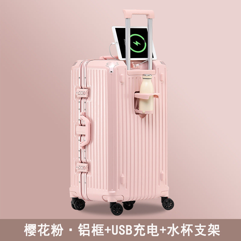 Large capacity aluminum frame suitcase 26 inch anti-drop suitcase brake wheel student trolley case password case leather case