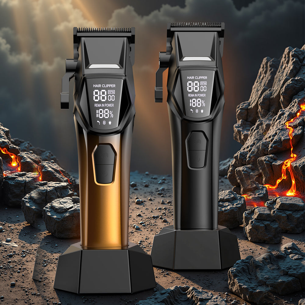 Professional hair clipper with adjustable blades, digital display, quick charge, hair cutting & trimming, salon-grade electric clipper