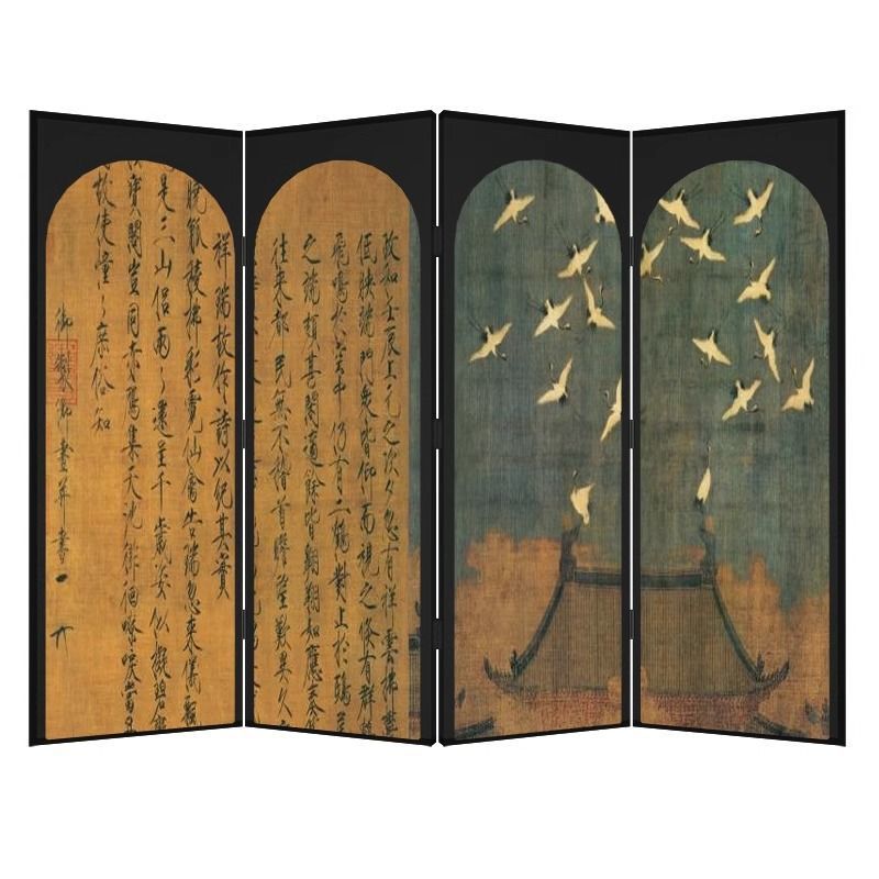 Oriental aesthetics neoclassical screen foldablemovable living room entrance tea room bedroom bedside song weizong crane folding screen