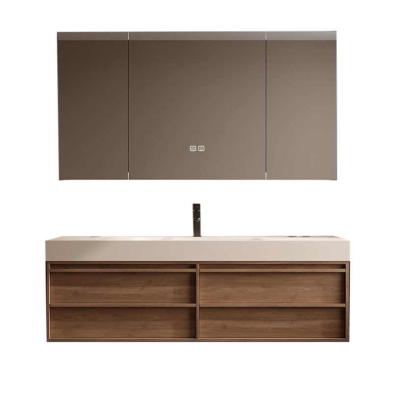 Retro medieval rock slab hot bending integrated basin bathroom cabinet combination solid wood bathroom washstand hand and face pool cabinet