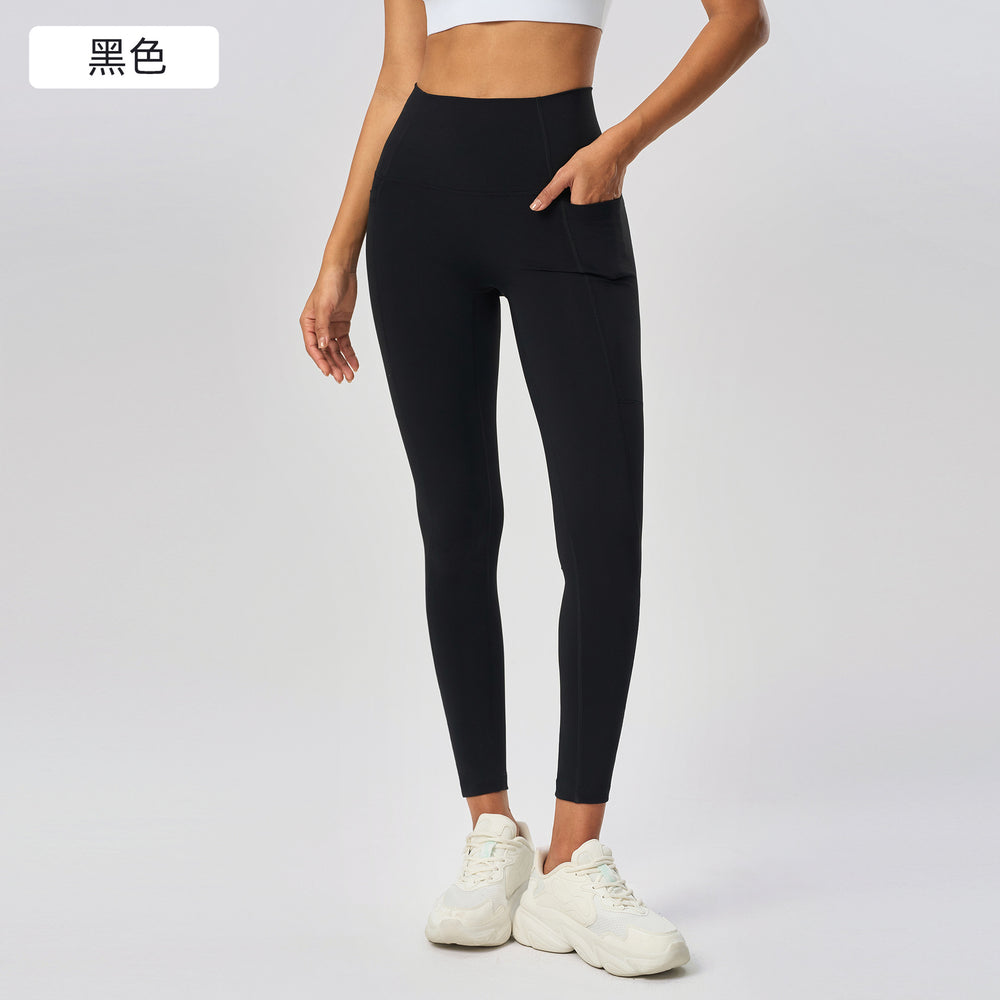 Naked yoga nine-point pants high waist hip belt flap pocket pants tight sports pants elastic tummy control fitness pants women d25036