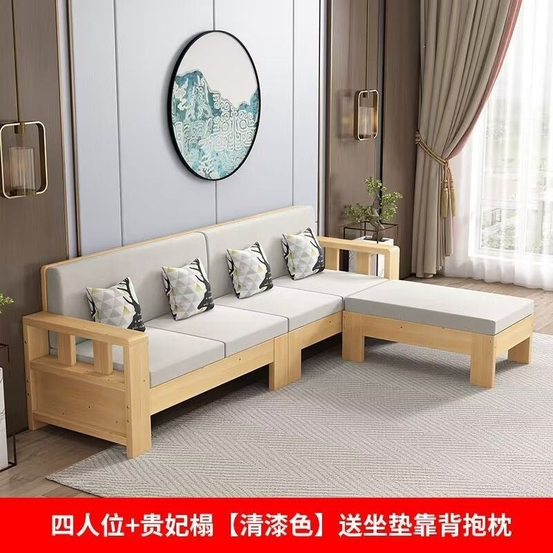 Solid wood sofa combination new chinoiseriefor home living room small apartment straight row three-person slot simple rental room single sofa