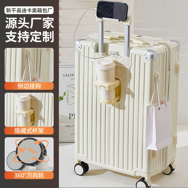 Suitcase trolley case Women's 20-inch boarding case Multifunctional rechargeable travel suitcase Men's cup holder