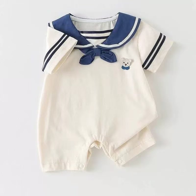 Summer infant clothes newborn full month hundred days 0-2 years bodysuit preppy style letter fake two-piece short romper