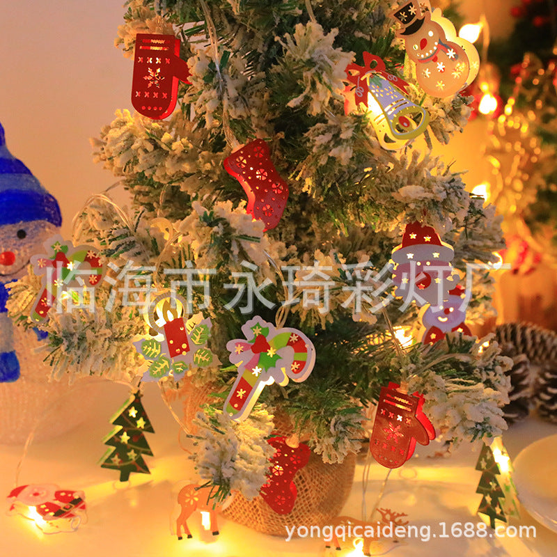 Cross-border LED light string holiday lights Christmas tree deer bells snowflake old man Christmas wrought iron pendant decorative lights