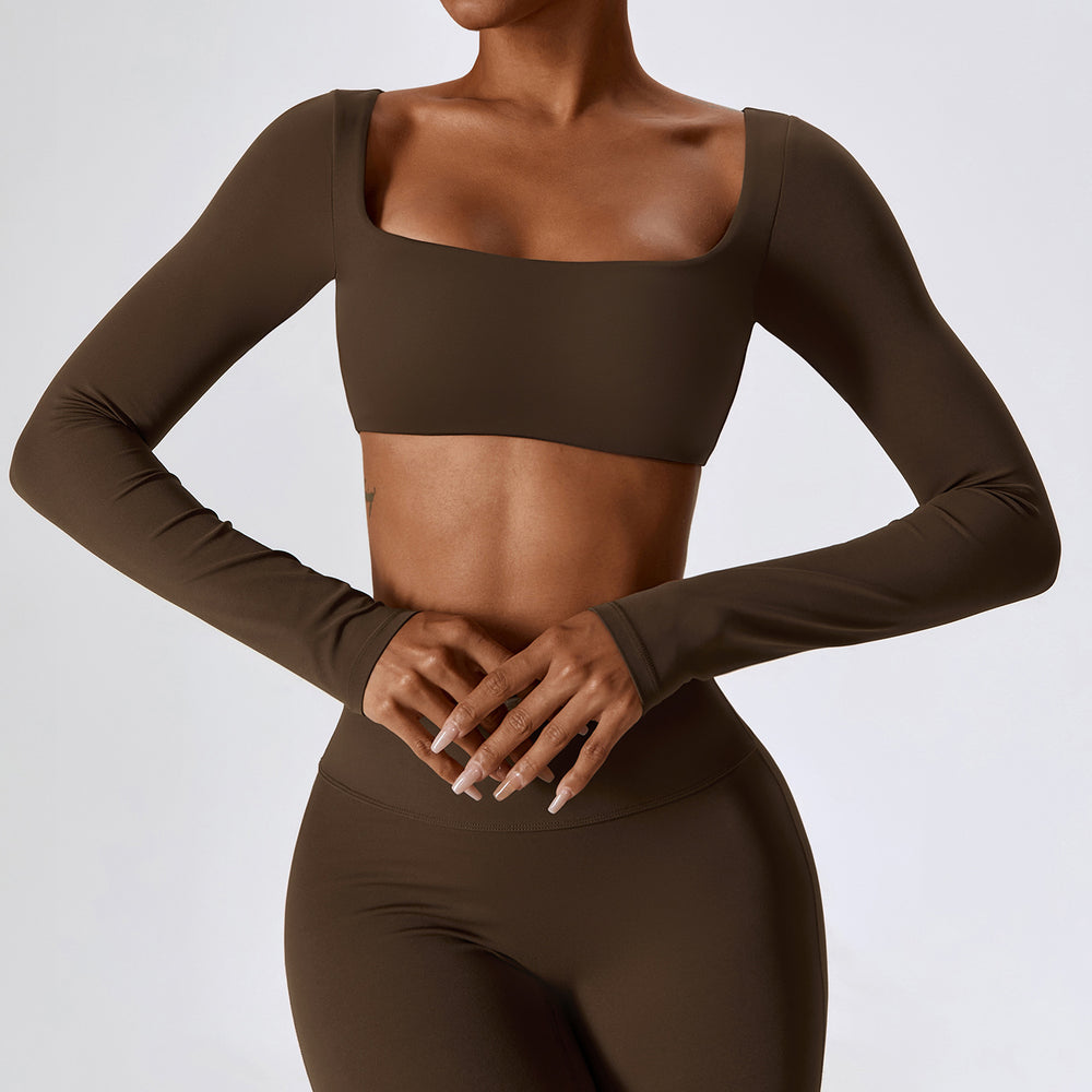 European and american sexy nude feel long sleeve yoga top outdoor running sports t-shirt quick-dry compression fitness shirt 8232
