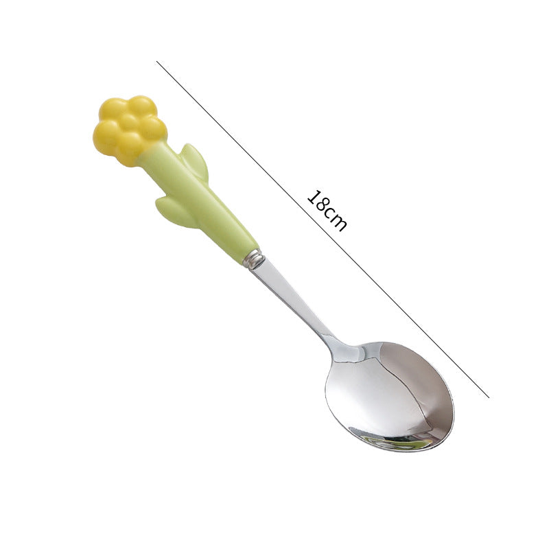 Creative stainless steel cutlery with ceramic handles - kids' dessert forks, multi-purpose western dinnerware, sunflower steak knife