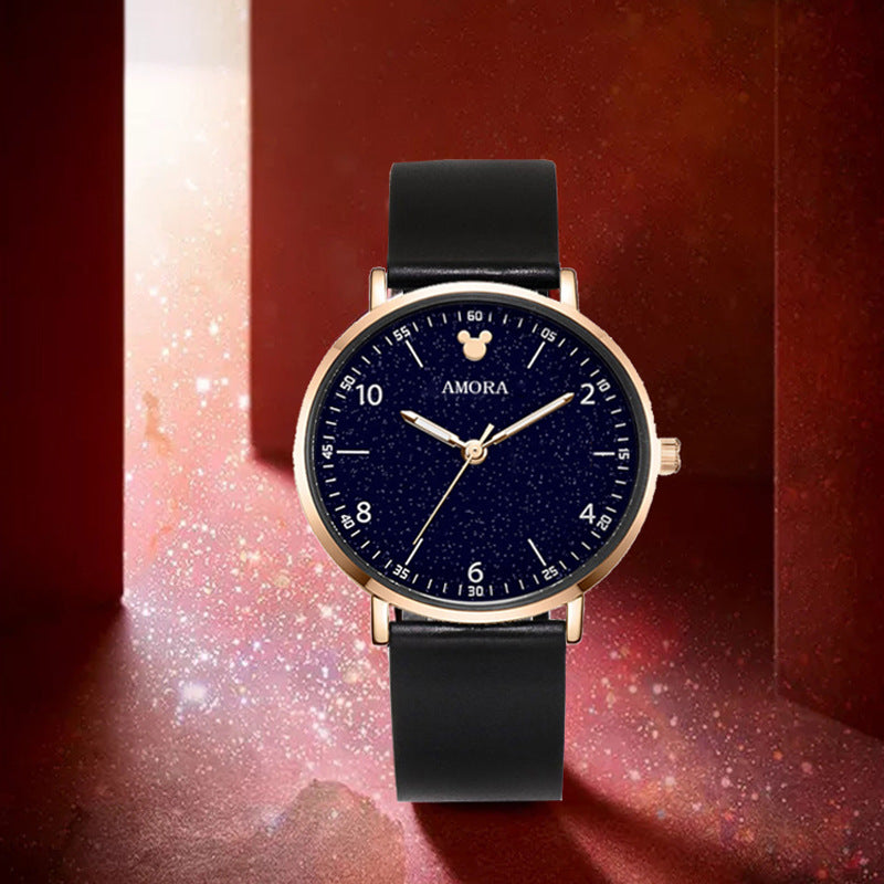 Amora casual women's watch - silent quartz watch for middle and high school students, perfect for exams - minimalist, stylish design with starry night luminous dial