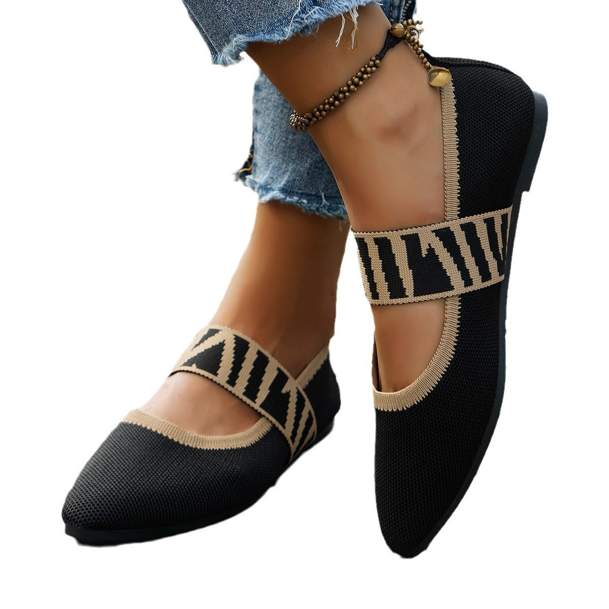 European and American  flat-bottomed fly-woven pointed head shallow mouth single shoes women's foot cover retro breathable color matching work loafers