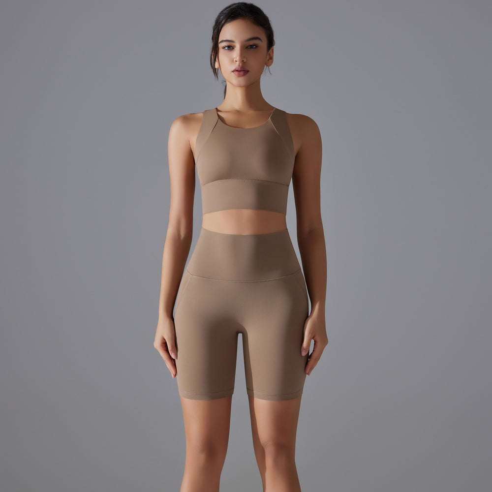 New high-waisted, butt-lifting, antibacterial yoga shorts - barely-there feel, sports bra, and quick-dry running & yoga set for women