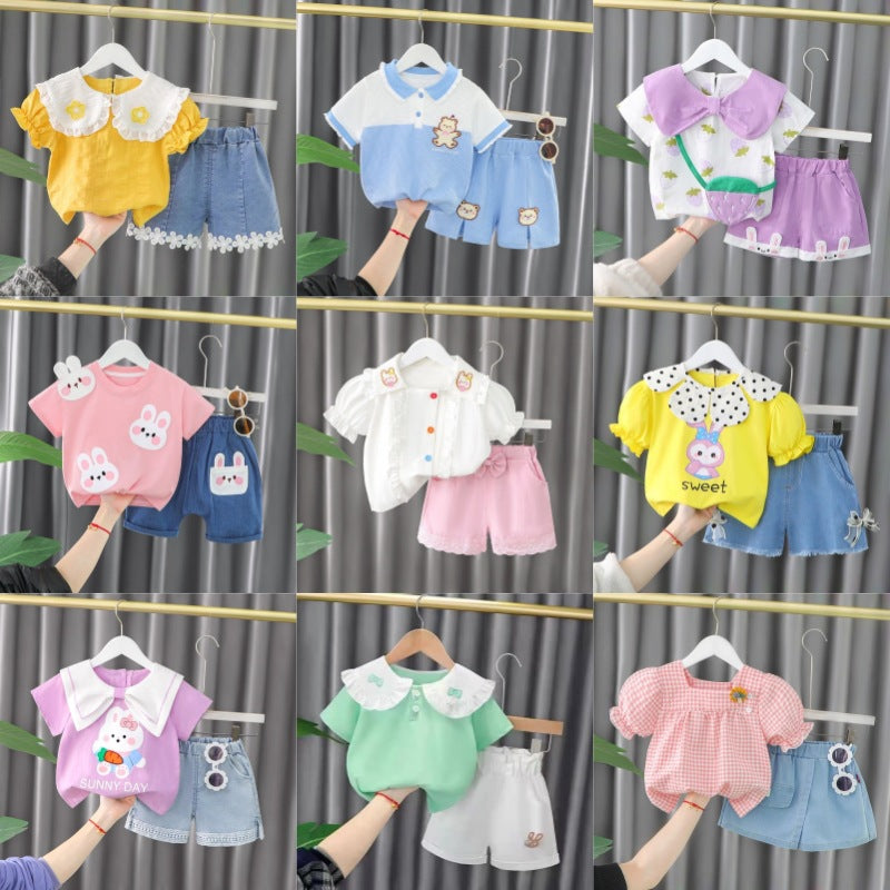 Girls' summer activewear set: new stylish baby summer clothes, kids' summer outfit, cute short-sleeve two-piece trendy set