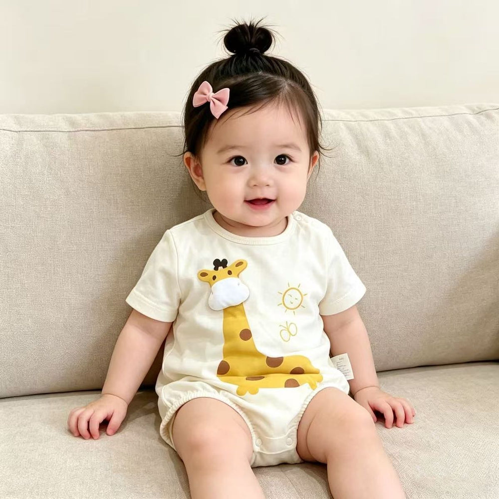Summer cartoon romper bodysuit - newborn baby girl outfit - adorable 100-day princess onesie