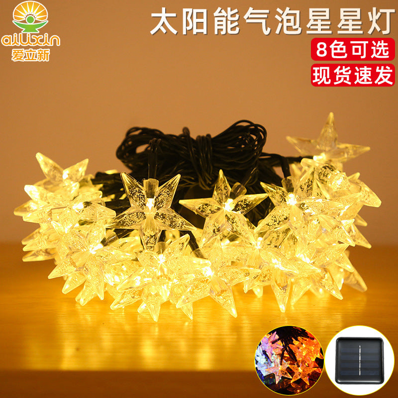 Cross-border new LED solar star light string outdoor waterproof garden decoration led bubble star color flash light string