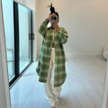 spring new arrivals: european and american style women's fashion - lapel collar pocket wool blend plaid shirt