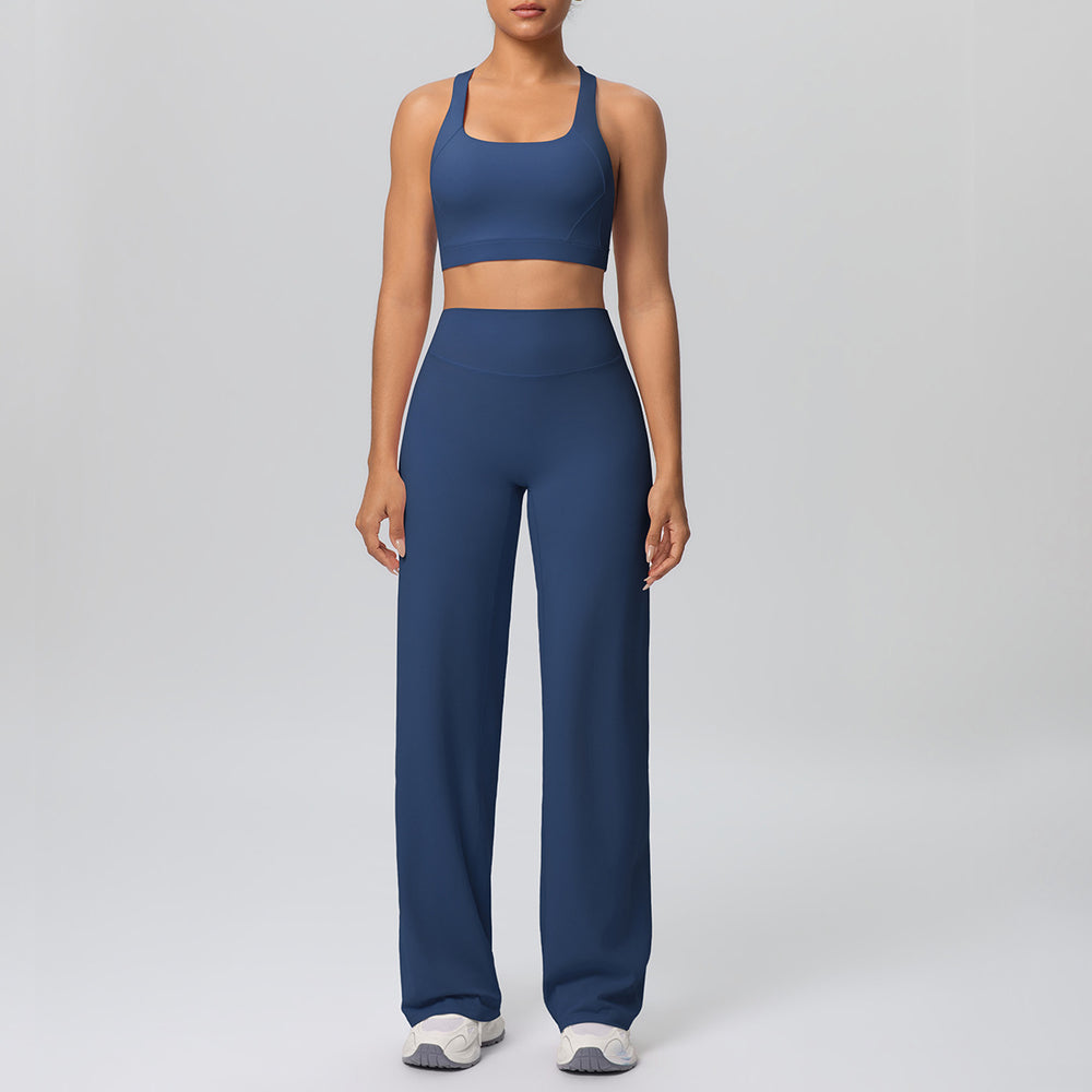 Casual outerwear sexy back yoga wear high waist wide leg straight-legpantssuit running training fitness sportswear
